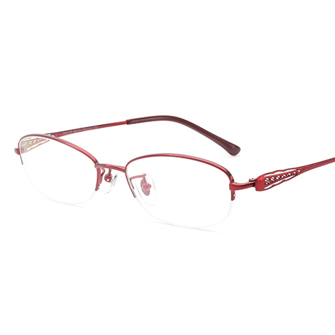亿超 纯钛 半框眼镜框 酒红色 商务女款 FB6127C08