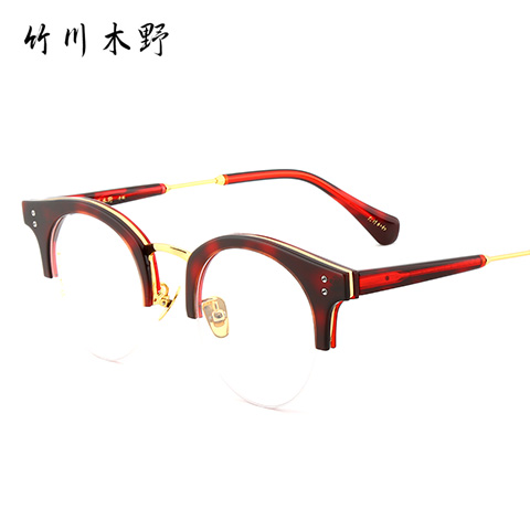 竹川木野 板材+合金 半框眼镜框 红玳瑁色 潮流男女通用 Z3618C2