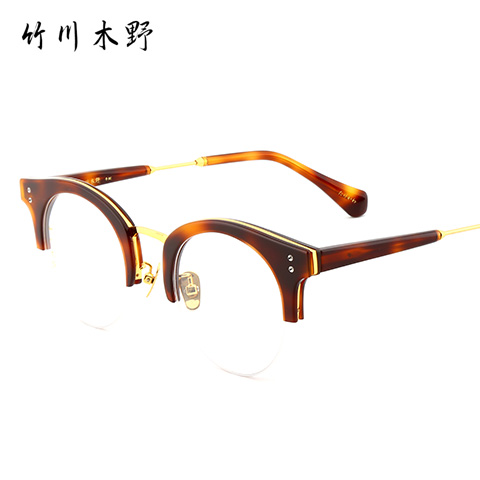 竹川木野 板材+合金 半框眼镜框 玳瑁色 潮流男女通用 Z3618C3