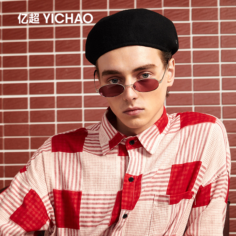 亿超网红款男女椭圆小框太阳镜 男女同款YC2203C01玄青黑