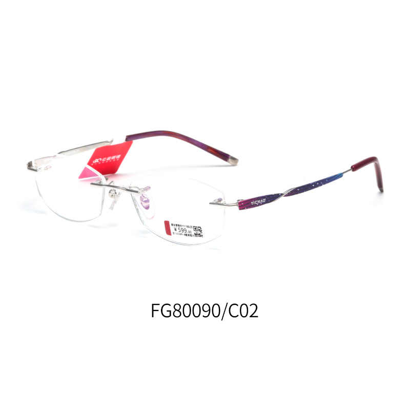 亿超钛FG80090无框女士眼镜框 3D印刷镜腿银色