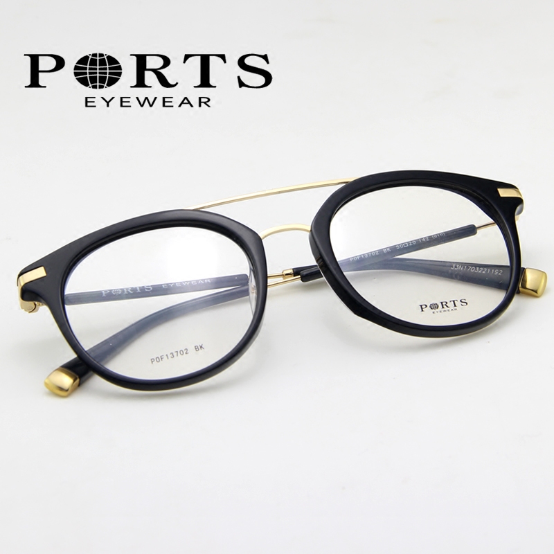 宝姿板材+合金POF13702  板材BK全框时尚眼镜架 双梁镜架