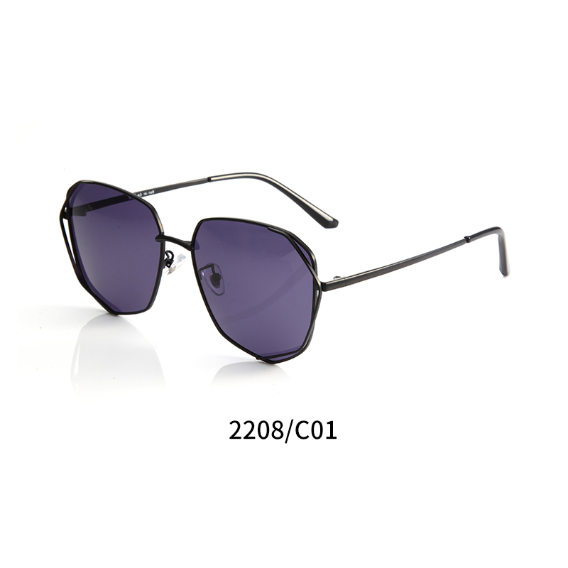 精品太阳镜YC2208多边形C01黑框时尚太阳镜女士