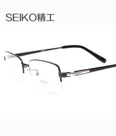 精工 纯钛 半框眼镜框 黑色 商务男士 HT01080C113